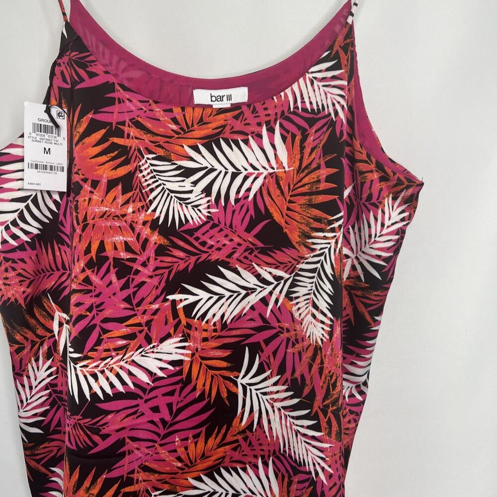 Bar III Women's Medium Scoop-Neck Cami Top, Sunset Rose Multicolor Leaf Print
